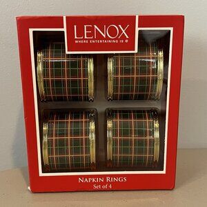 Set of 4 Lenox Nouveau Tartan Plaid Napkin Rings Gold Rim New
